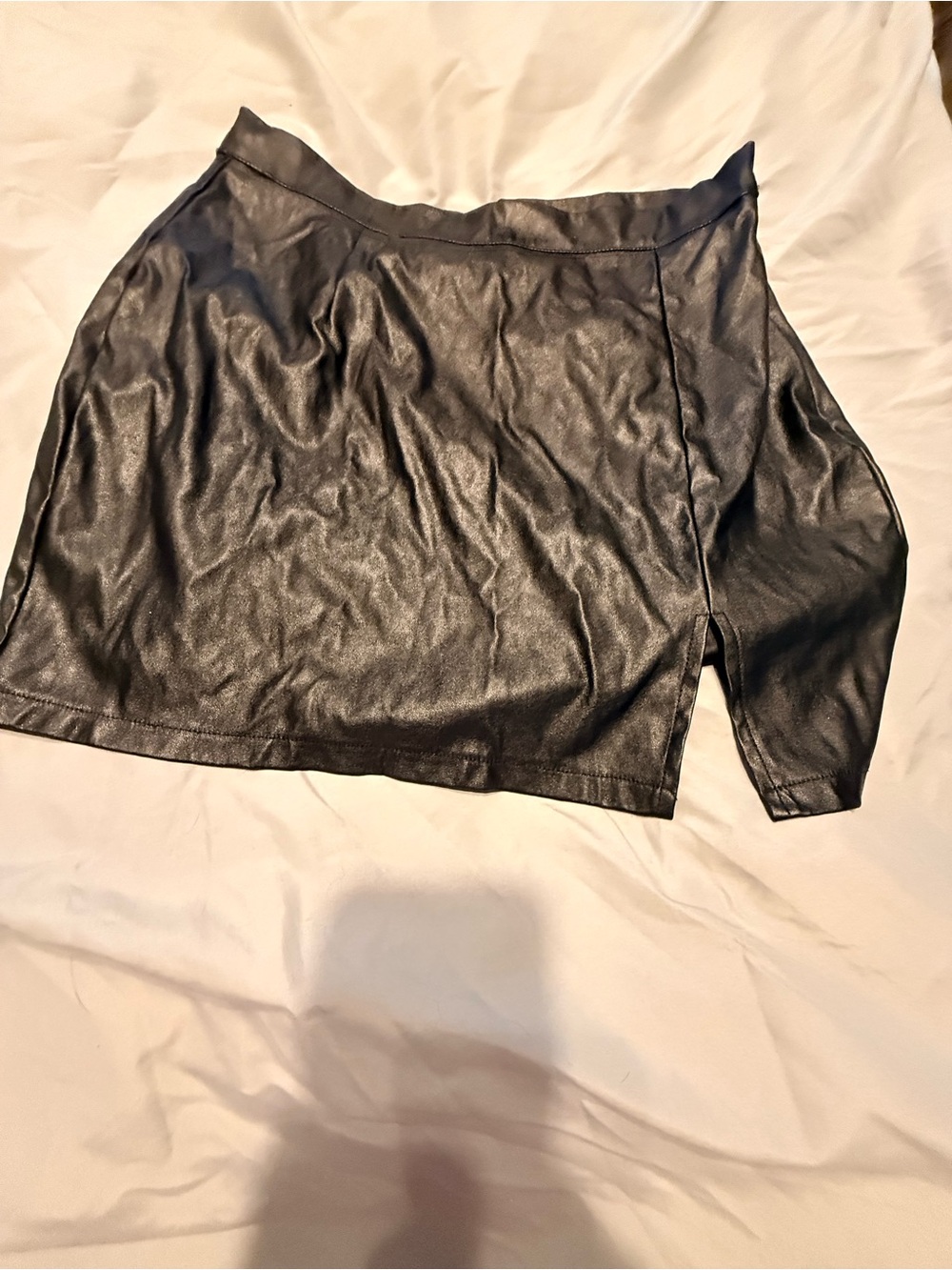 Faux Leather Black Mini Skirt with Side Slit